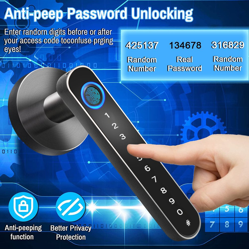 Smart Door Lock,Keyless Entry Door Lock with Handle,Fingerprint Door Lock with Tuya App,Smart Door Knob for Bedroom