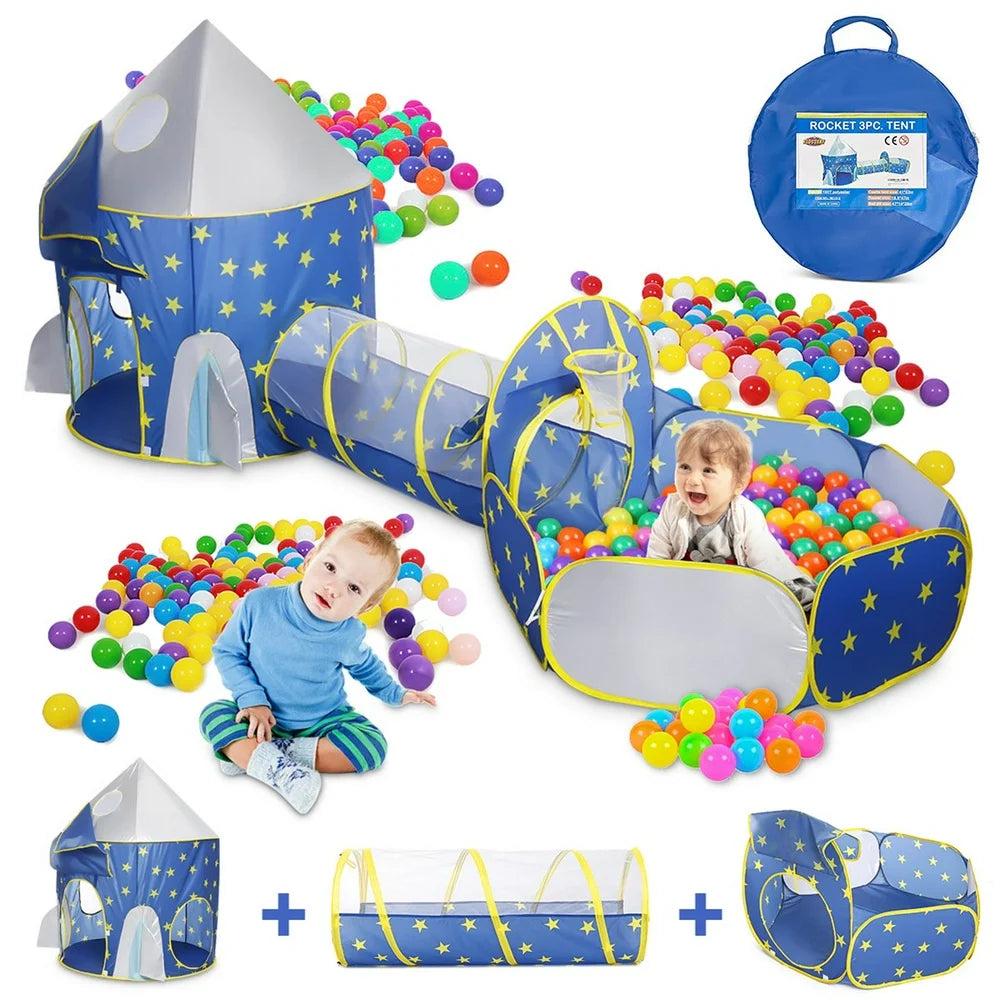 Kids Play Tent, 3 in 1 Kids Play Tent for Toddler Boys with Play Tunnel & Baby Ball Pit & Castle Tent and Storage Bag, Indoor Outdoor Toy Tent for Toddlers Kids Toy Gifts (Without Ball)