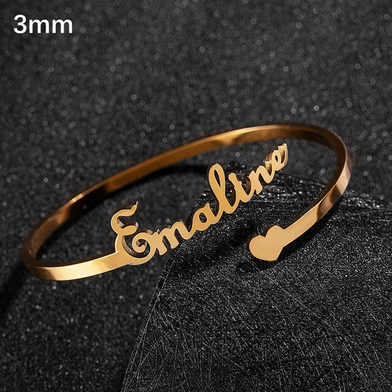 Customized Nameplate Name Bracelet Personalized Custom Cuff Bangles Women Men Rose Gold Stainless Steel Jewelry