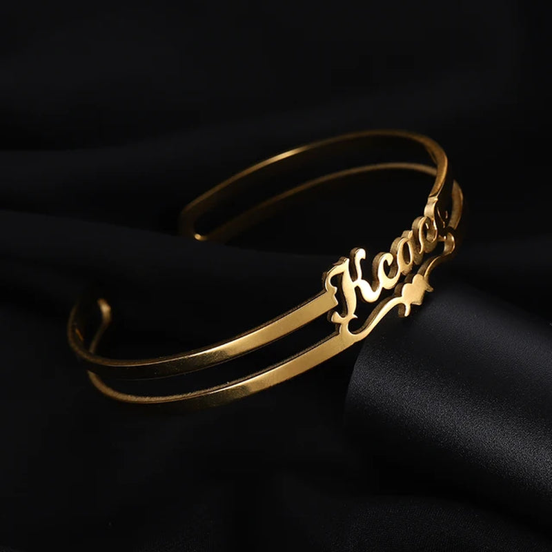 Customized Nameplate Name Bracelet Personalized Custom Cuff Bangles Women Men Rose Gold Stainless Steel Jewelry