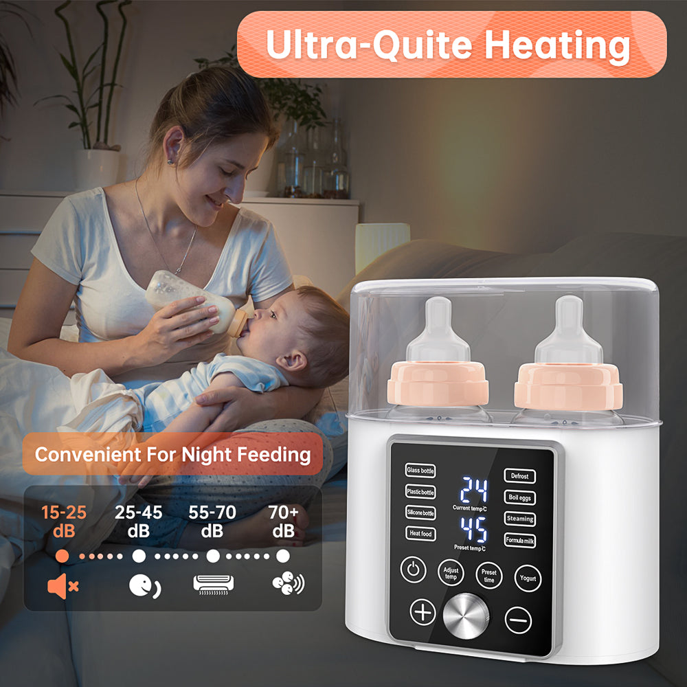 6-In-1 Bottle Warmer, Fast Baby Bottle Sterilizer Babies Food Heater & Defrost Bpa-Free, Double Fast Milk Warmer with Twins, LCD Display, Timer & 24H Temperature Control for Breastmilk & Formula