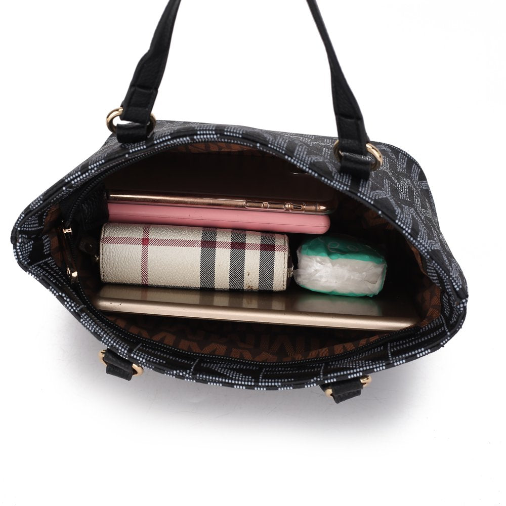 Vegan Leather Women'S Tote Bag, Small Tote Handbag, Pouch Purse & Wristlet Wallet Bag 4 Pcs Set by Mia K - Tan