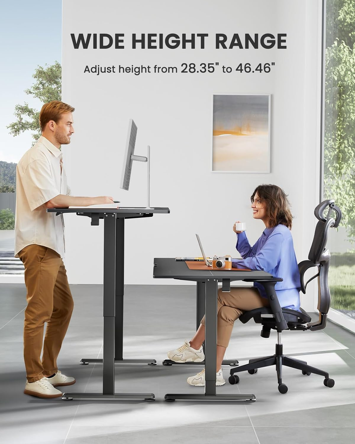 Height Adjustable Electric Standing Desk, 48 X 24 Inches Sit Stand up Desk, Memory Computer Home Office Desk (Black)