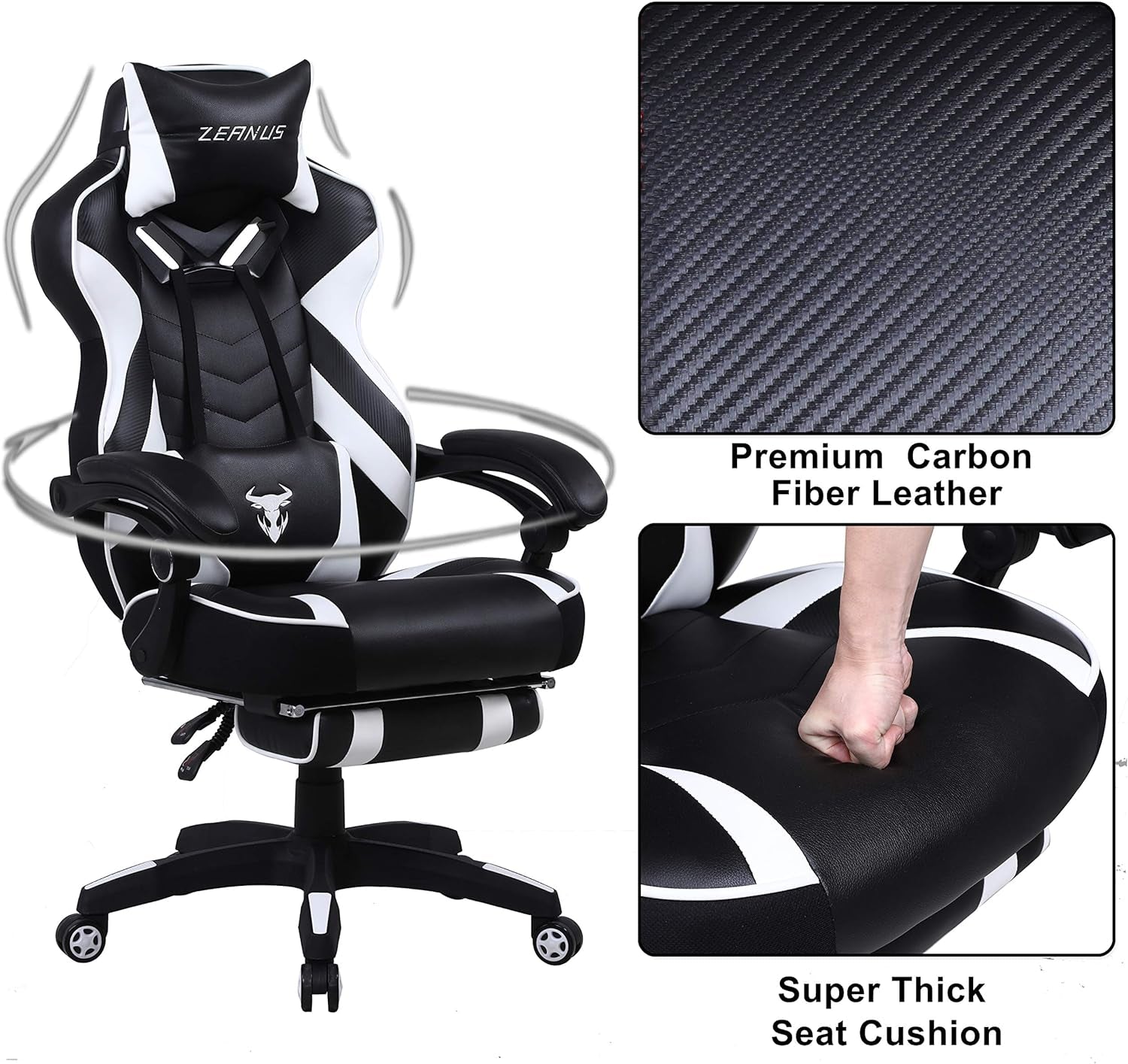 Gaming Chairs for Adults Black Recliner Computer Chair with Footrest Ergonomic PC Gaming Chair with Massage High Back Chair for Gaming Big and Tall Gamer Chair Large Computer Gaming Chair