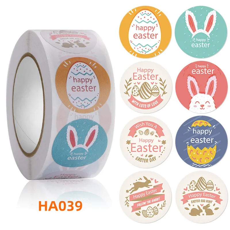 500Pcs Easter Bunny Egg Cartoon Decoration Roll Sticker Forgift Sealing Adhesive Label Easter Day Holiday Happy Label