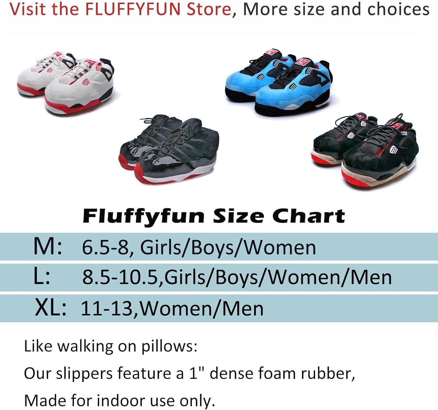 Plush Sneaker Slippers Men/Women M/L/XL(6.5-13)