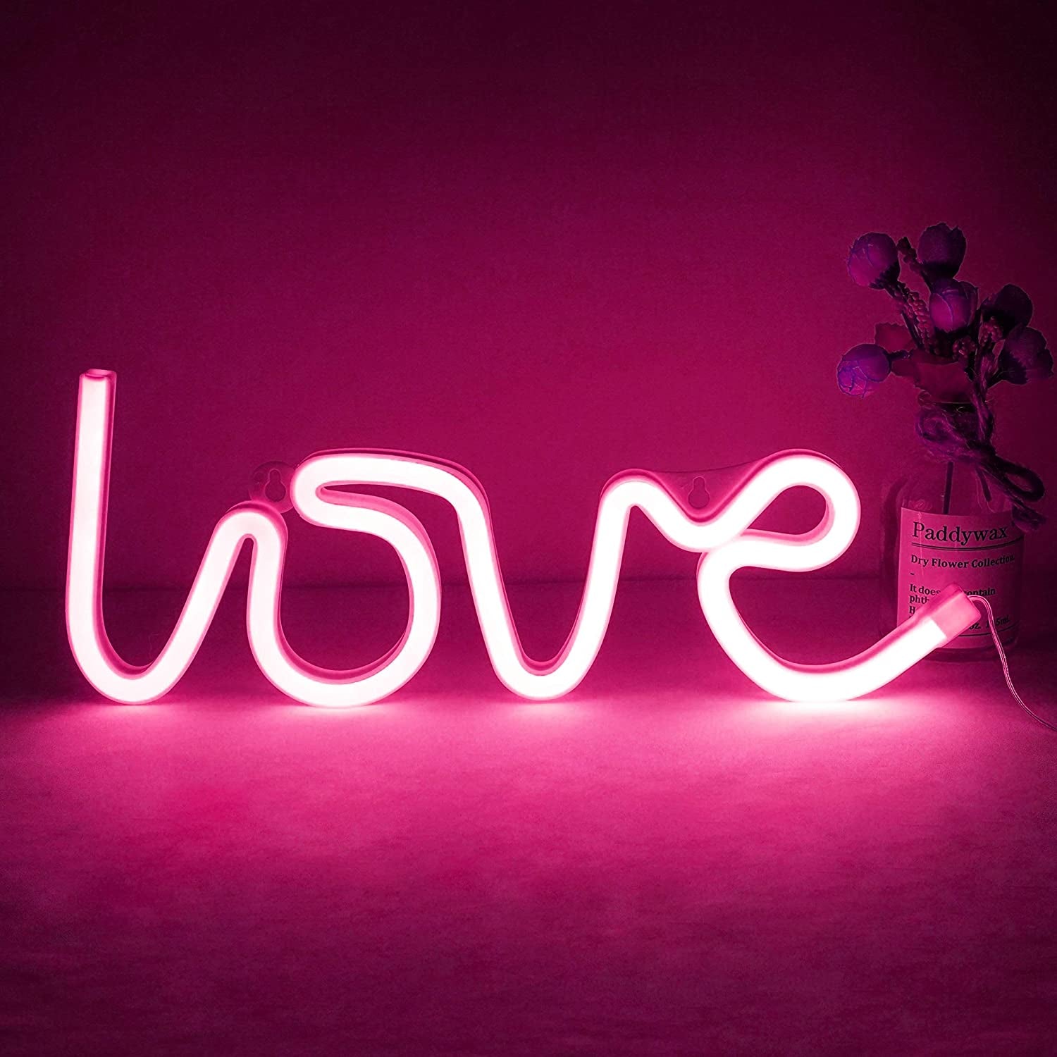 Love Neon Light, Cute Neon Love Sign, Battery or USB Powered Night Light as Wall Decor for Kids Room, Bedroom, Festival, Party (Pink)
