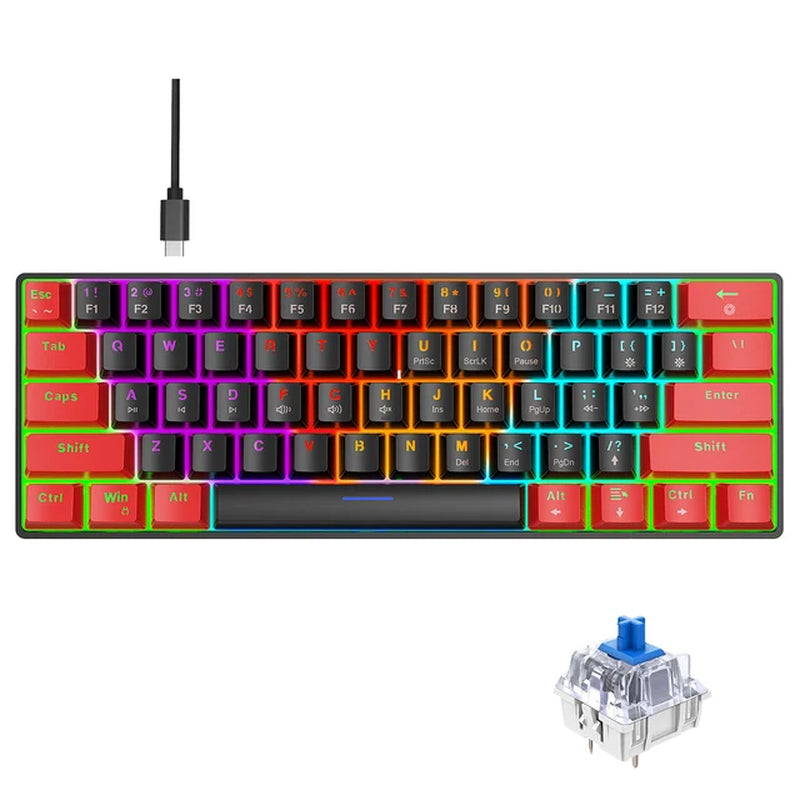 V900 RGB Mechanical Keyboard 61-Key Gaming Keyboard Blue Switches Durable Compact Various Lighting Modes Keyboard