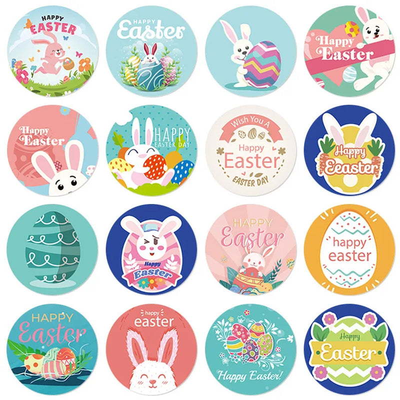 500Pcs Easter Bunny Egg Cartoon Decoration Roll Sticker Forgift Sealing Adhesive Label Easter Day Holiday Happy Label