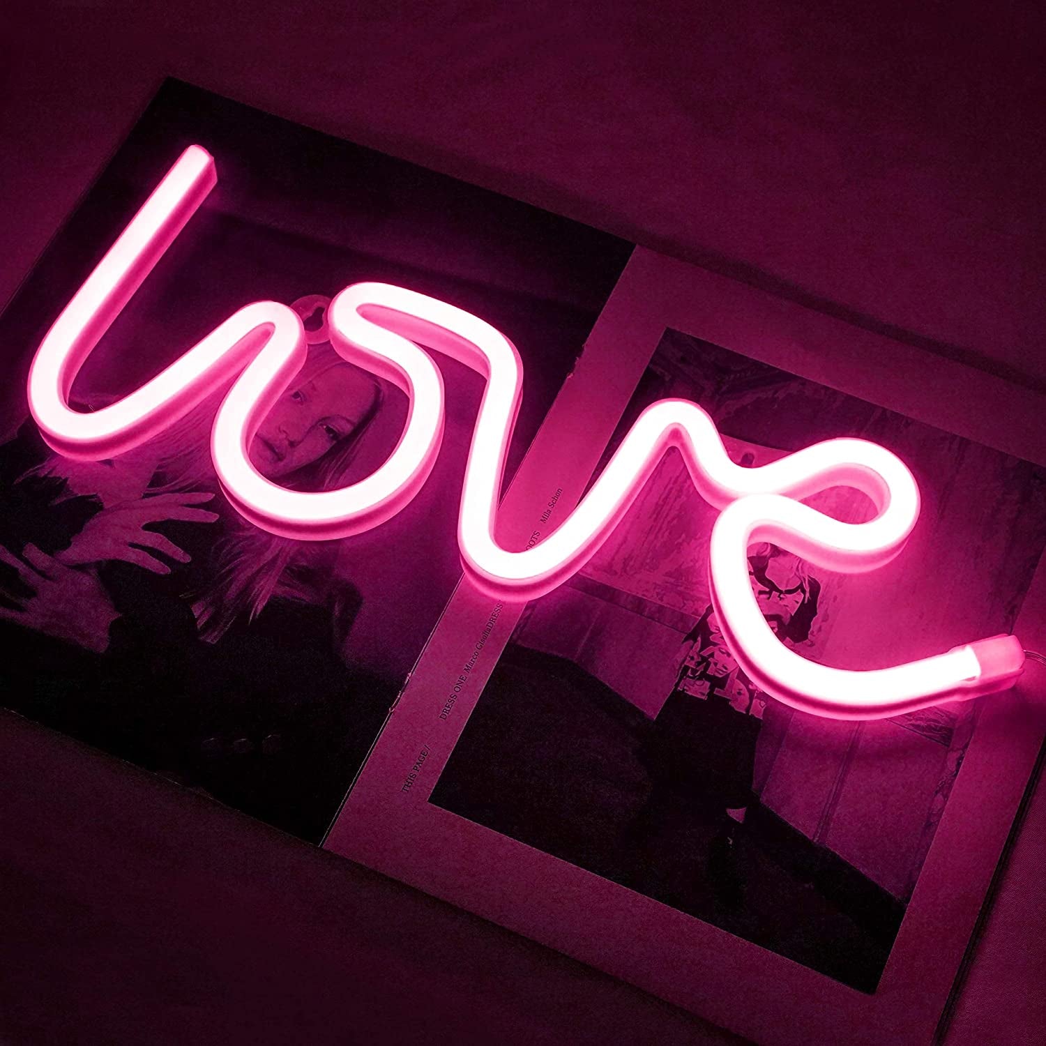 Love Neon Light, Cute Neon Love Sign, Battery or USB Powered Night Light as Wall Decor for Kids Room, Bedroom, Festival, Party (Pink)