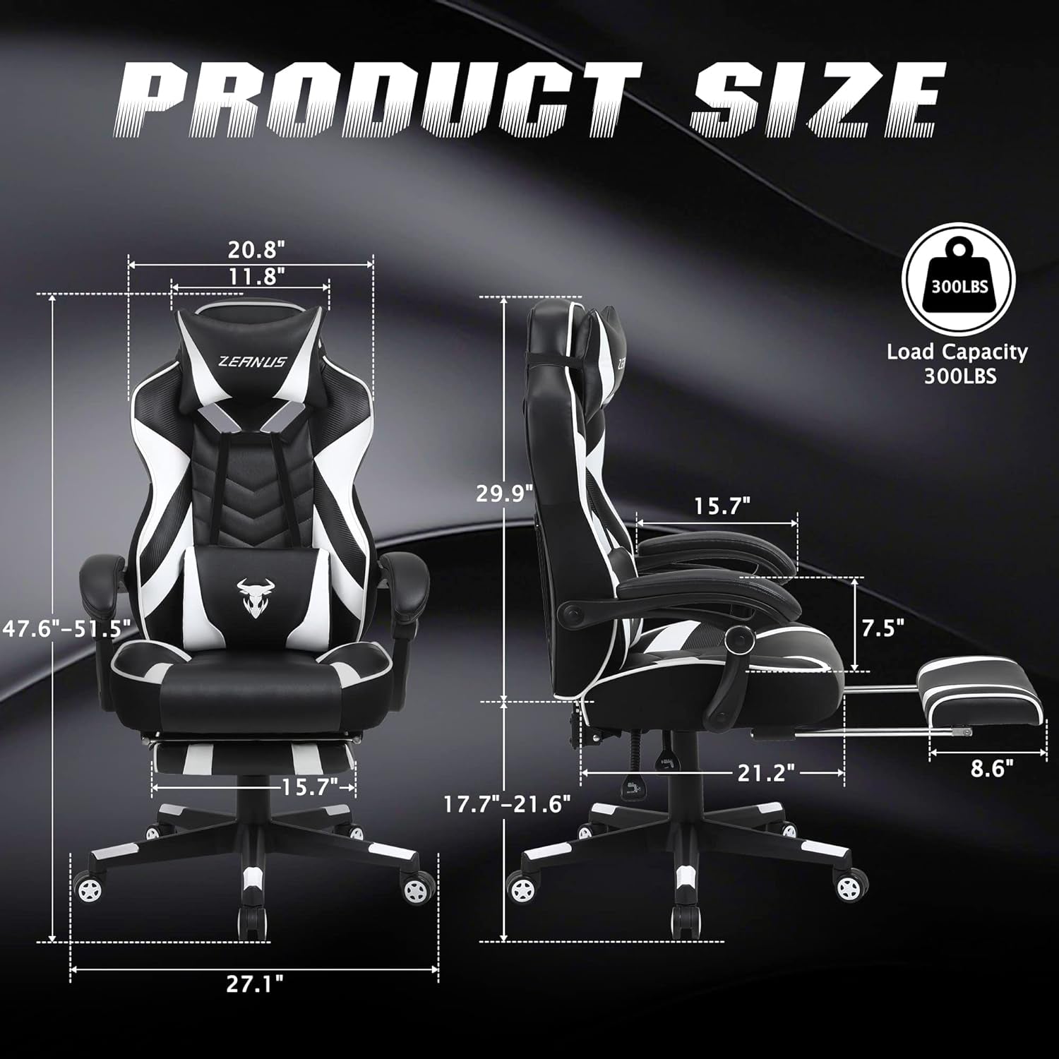Gaming Chairs for Adults Black Recliner Computer Chair with Footrest Ergonomic PC Gaming Chair with Massage High Back Chair for Gaming Big and Tall Gamer Chair Large Computer Gaming Chair
